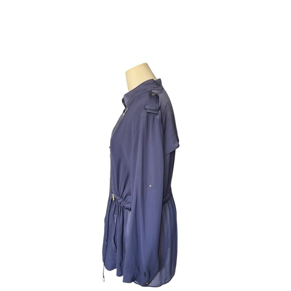 CHICOS Sheer Back Jacket Women's 2 Large Blue Roll Tab Sleeve Full Zip - Picture 4 of 9